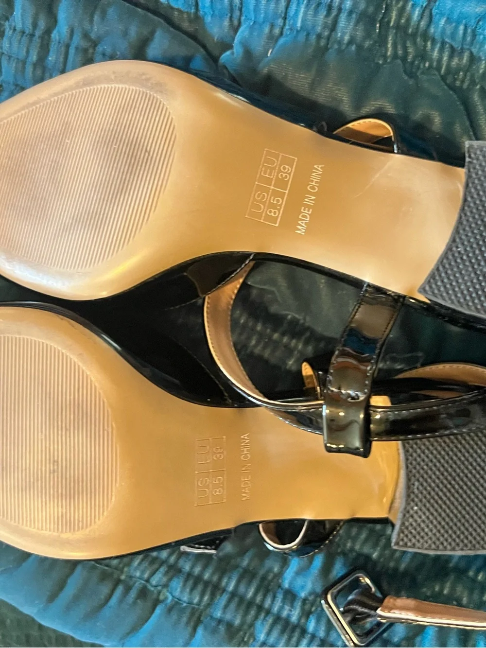 Patent Black Pointed-Toe D'Orsay Heels with Ankle Strap